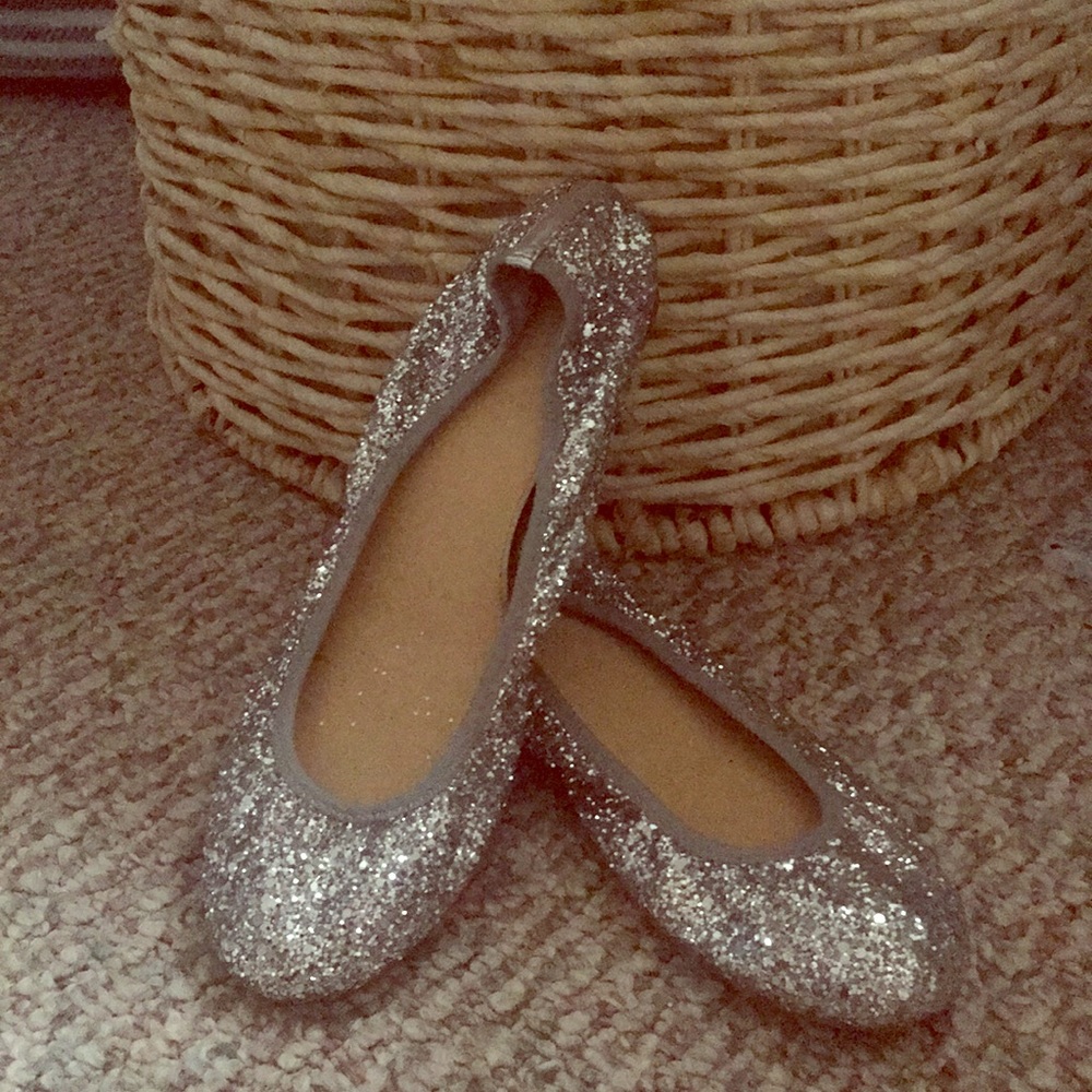 J Crew Silver Glitter Ballet Flats